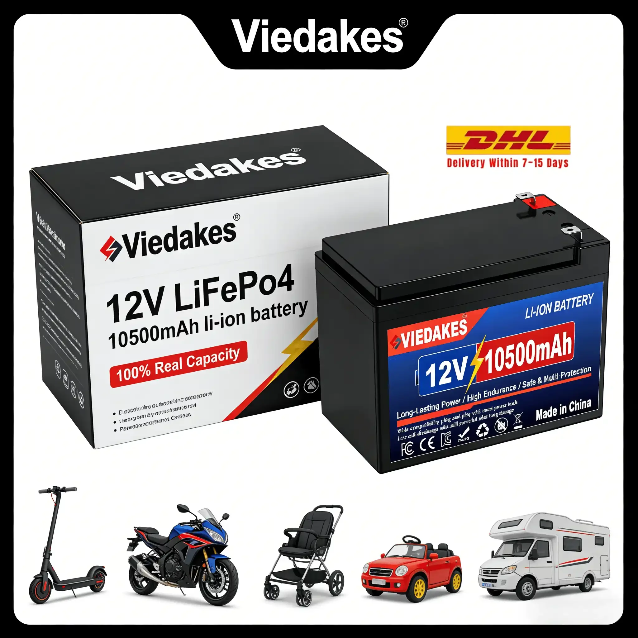 

Аккумулятор VIEDAKES 12В 10500мАч глубокого разряда со встроенной BMS для морских судов, автодомов, солнечных систем и домашнего резервного питания