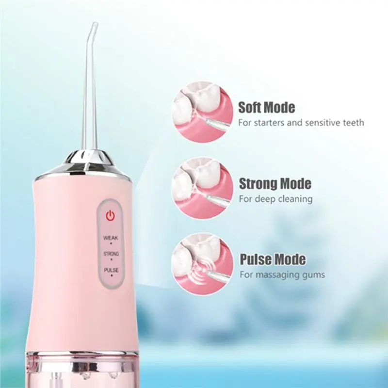 A05G-Teeth Cleaner Water Flosser Oral Irrigator USB Rechargeable Water Jet Floss 4 Jet Tips 220Ml 3 Modes Tooth Pick B