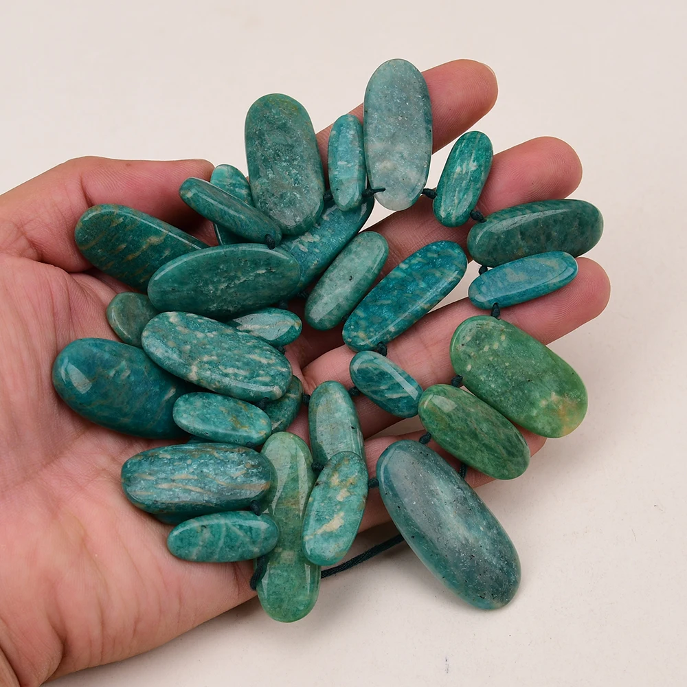 APDGG Natural Green Soviet Amazonite Stone Top Drilled Point Smoot Fancy Slice Nugget Gems Loose Beads 16'' Jewelry Making DIY