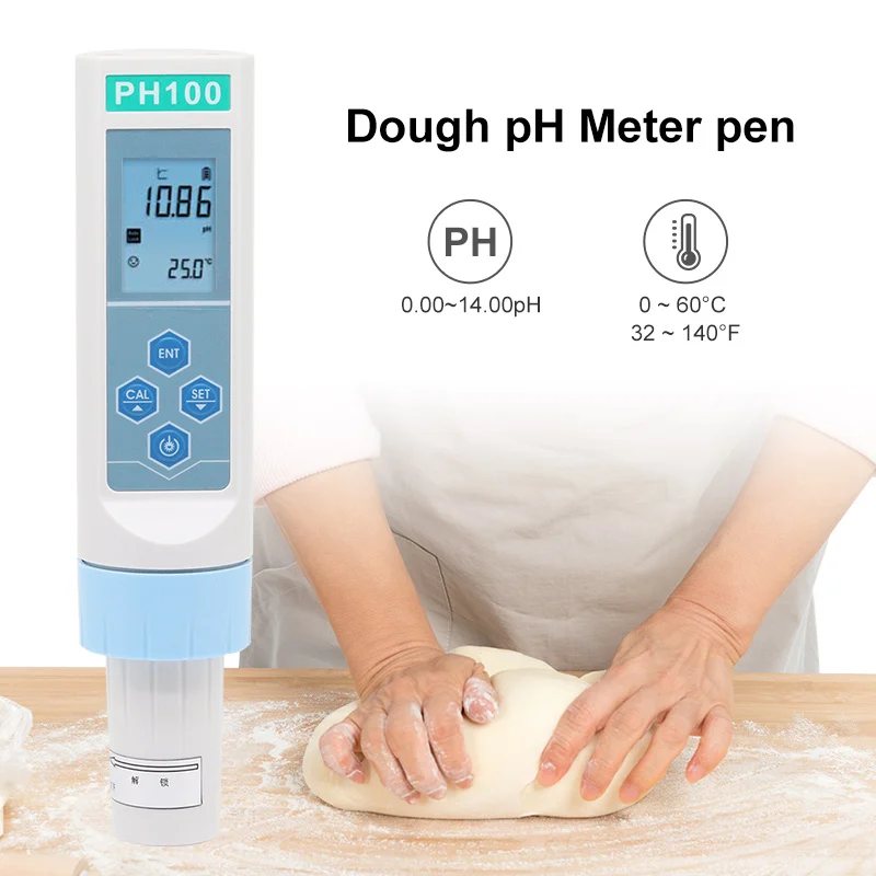 PH100 PH Meter for Food Processing 2 in 1 Food PH Tester Solution Temperature Meter LCD Digital PH Measuring