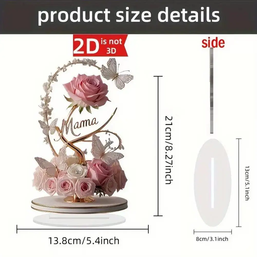زخرفة أكريليك أنيقة باللون الأحمر الوردي ثنائية الأبعاد مع تفاصيل الفراشة هدية عيد الأم لطاولة غرفة المعيشة المنزلية زخرفة مزخرفة