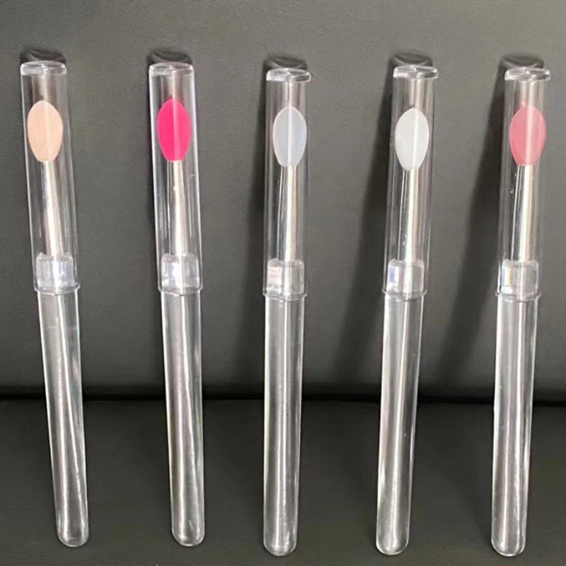 Pincel de silicona portátil con cubierta, aplicador de bálsamo labial suave, multifuncional, brillo de labios, pinceles de maquillaje planos