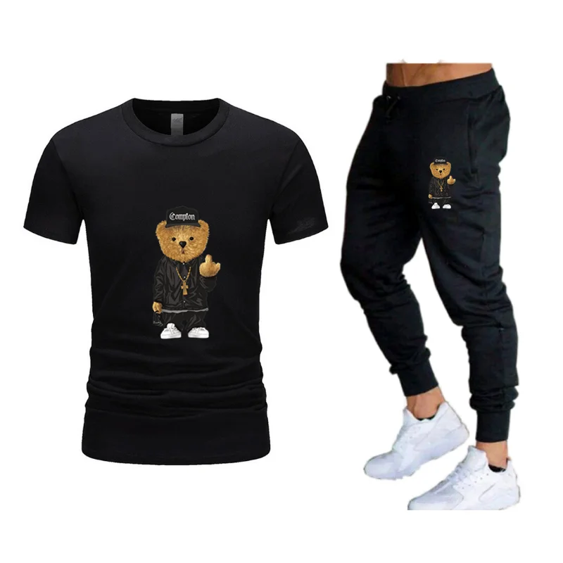 Summer Fashion Men\'s Tracksuit T-shirt Set Leisure Short Sleeve And Thin Pants Set Jogging Gym Suit Clothing