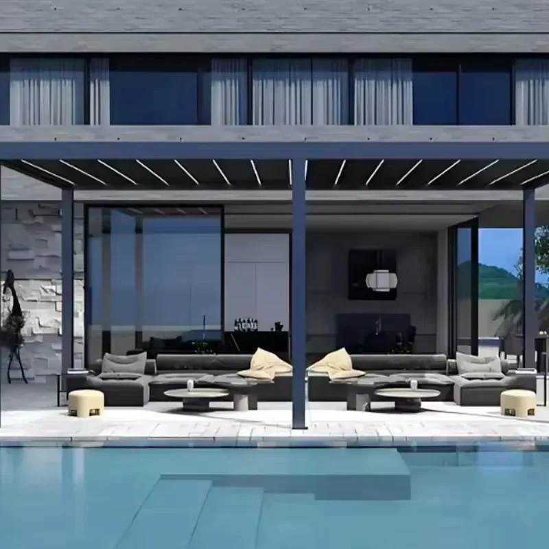 Luxury Aluminum Louvre Roof Pergola Gazebo Waterproof Motorized Customizable Size High Quality Balcony Outdoor Structure