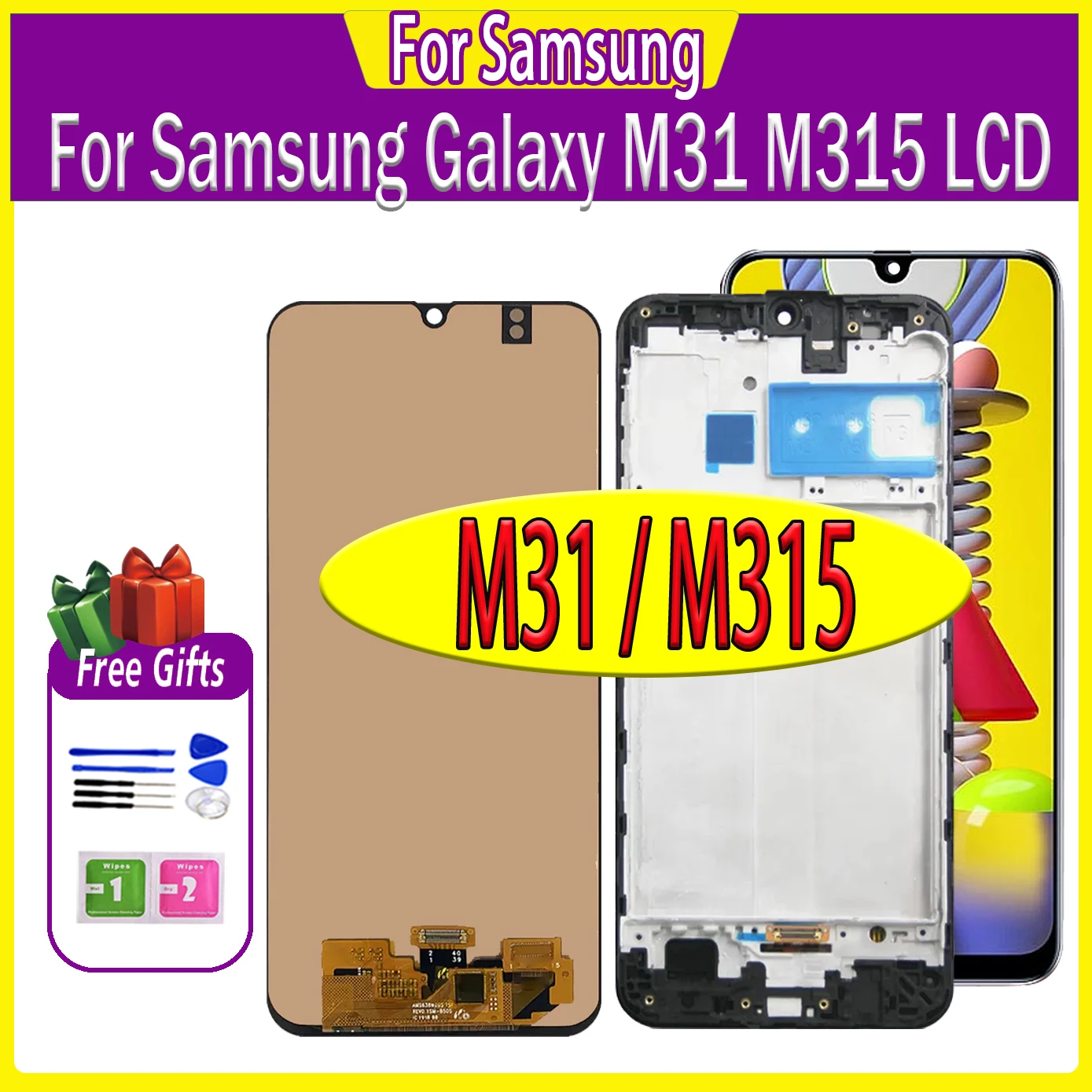 High quality AMOLED 6.4\'\' For Samsung Galaxy M31 LCD M315 M315F LCD Display Touch SM-M315F Digitizer Assembly Screen