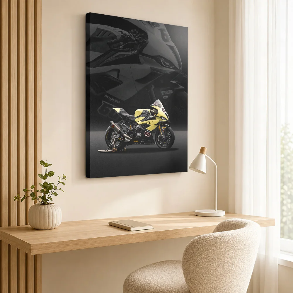 German M1000RR Racing Motorcycle Canvas Poster Personalized Photo Layered Panels With Enlarged Details Wall Art For Biker Lounge