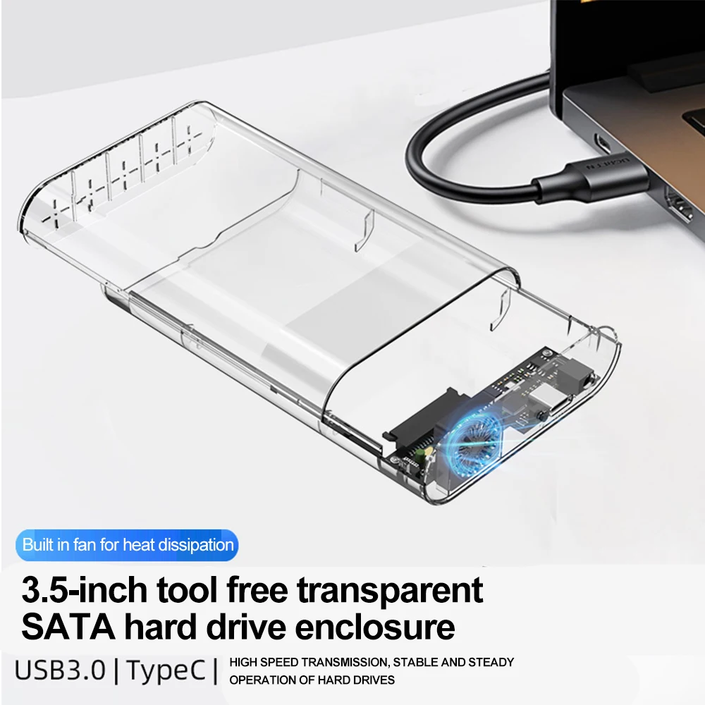 

2.5/3.5 inch HDD/SSD Enclosure Transparent USB 3.0 to SATA External HDD Case Support 22TB SSD Box High Speed Adapter for Laptop