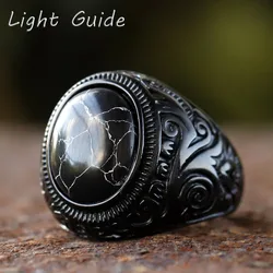 Vintage Handmade Turkish Black Zircon Rings Retro Men Stainless Steel Tiger Eye Stone Rings Classic Wedding Engagement Jewelry
