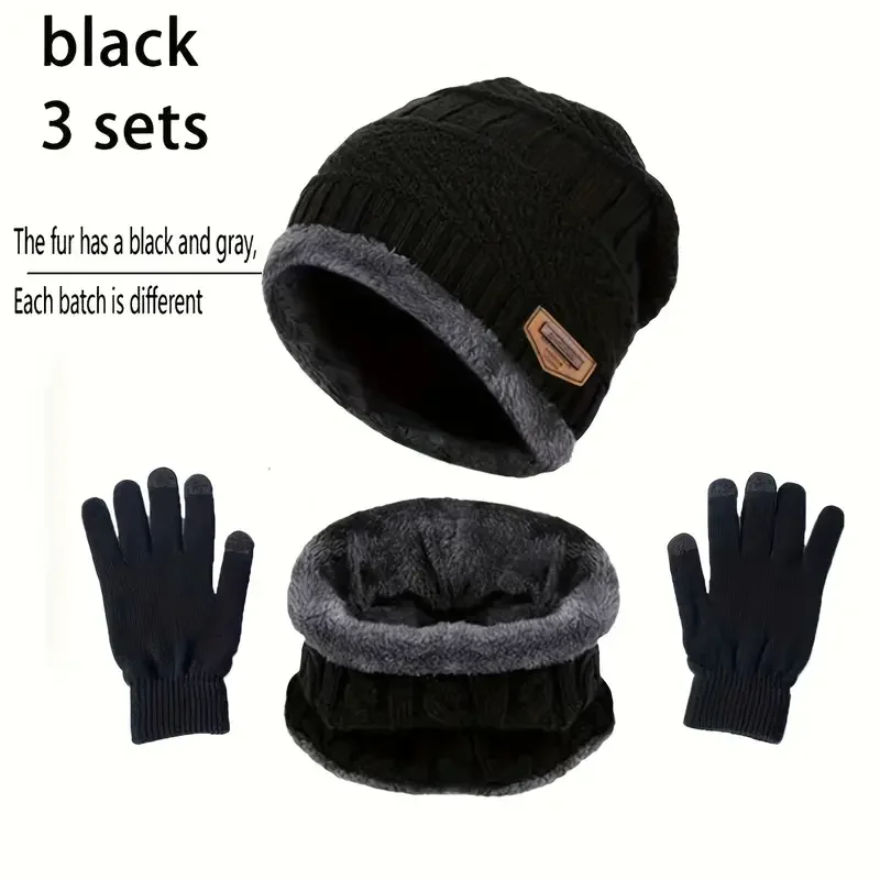 

Winter Beanie Hat Scarf Gloves, Warm Fleece Knit Winter Hats Touch Screen Gloves Neck Scarf Set Winter Gifts for Unisex Adult