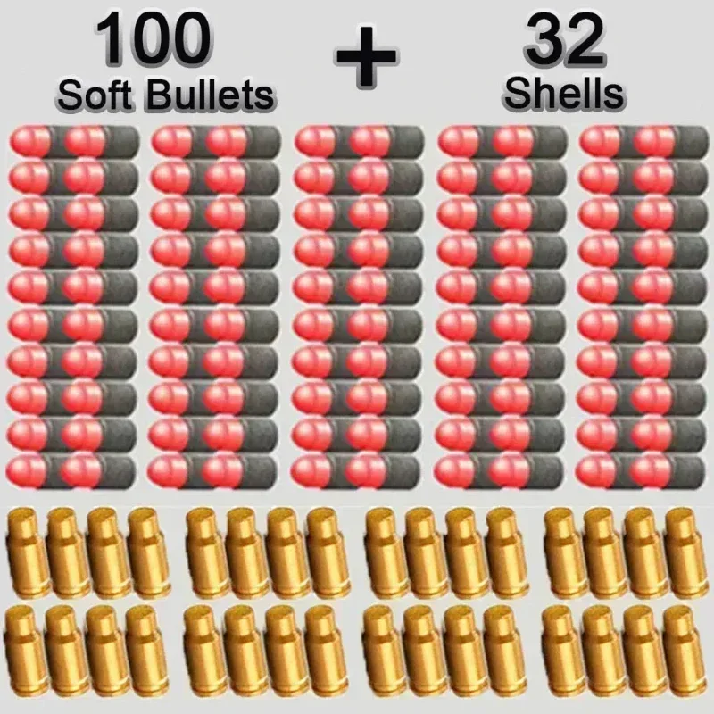 100 Zachte Schuim Kogels + 32 Schelpen Voor Glock Speelgoed Pistool Colt Pistool Schieten Games Kinderen Speelgoed Dropship Shopify