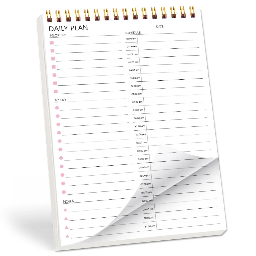 New A5 Daily Schedule Planner English Layout Undated Daily Plan Notepad Thick Paper Double Sided Time Block Planner Students