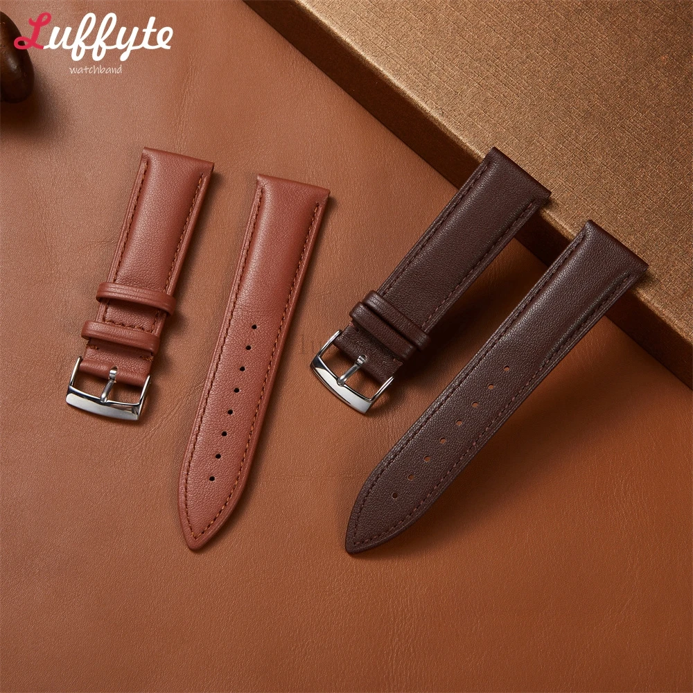 Soft Genuine Calf Leather Strap 18mm 20mm 22mm Universal Men Women Watch Accessories Business Watchband