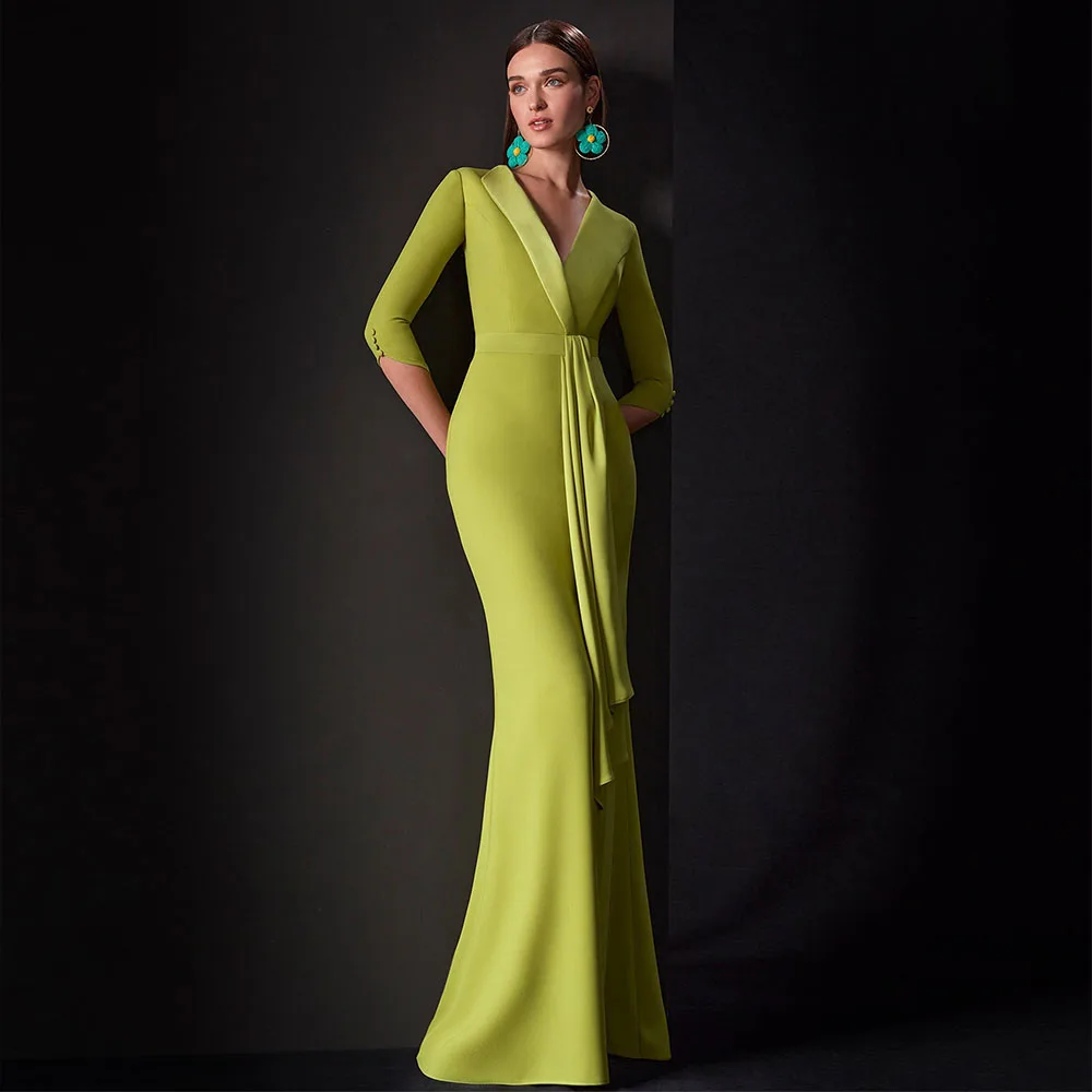 

Bud Green Wedding Guest Dress Mermaid 3/4 Sleeves V Neck Elegant Mother of the Bride Dresses Long Trumpet Formal Party Dresses