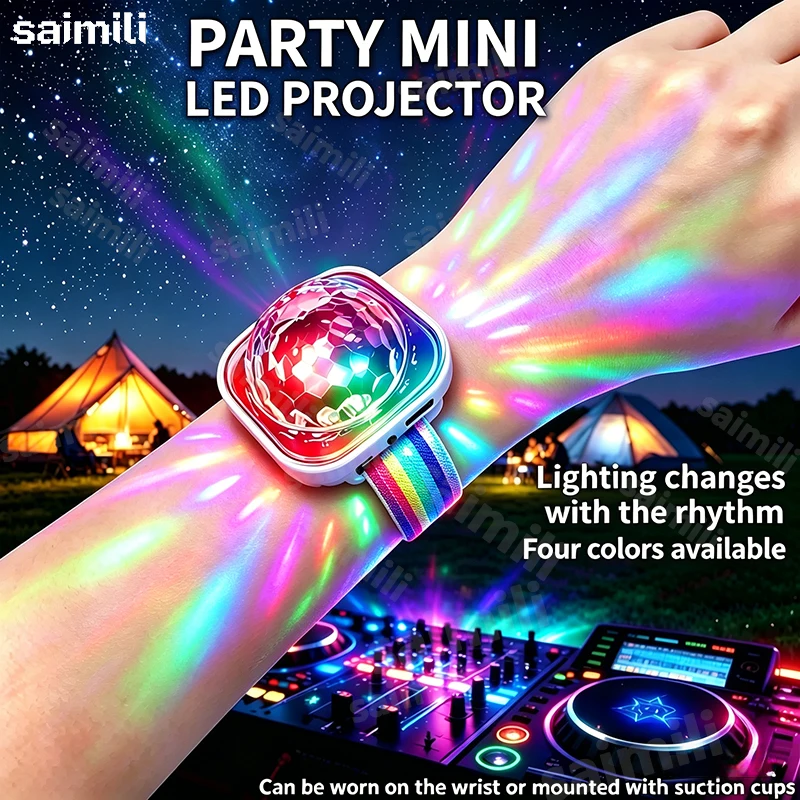 

Portable LED Lamp Night Strobe Watch Bracelet USB Charging Voice Controlled with Suction Cup for Room Decor Car Dance Club Party