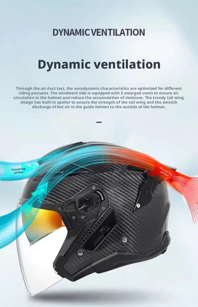 New GSB ECE Approved Carbon Fiber Motorcycle Helmet Double Lens Quick Release Closure Fiberglass All Season Half Face