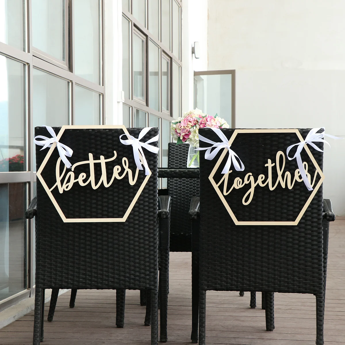 2pcs Hexagon Wedding Chair Signs Wooden Better Together for Bride and Groom Wedding Chairs Hanging better together wedding sign