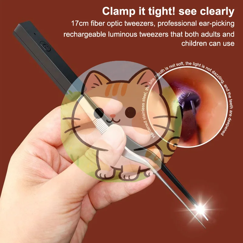 *1Set Children Ear Scoop Luminous Earwax Tweezers Advanced Visual Cerumen Earpick Hook Charging Ear Scraping Pro Cleaning Tool