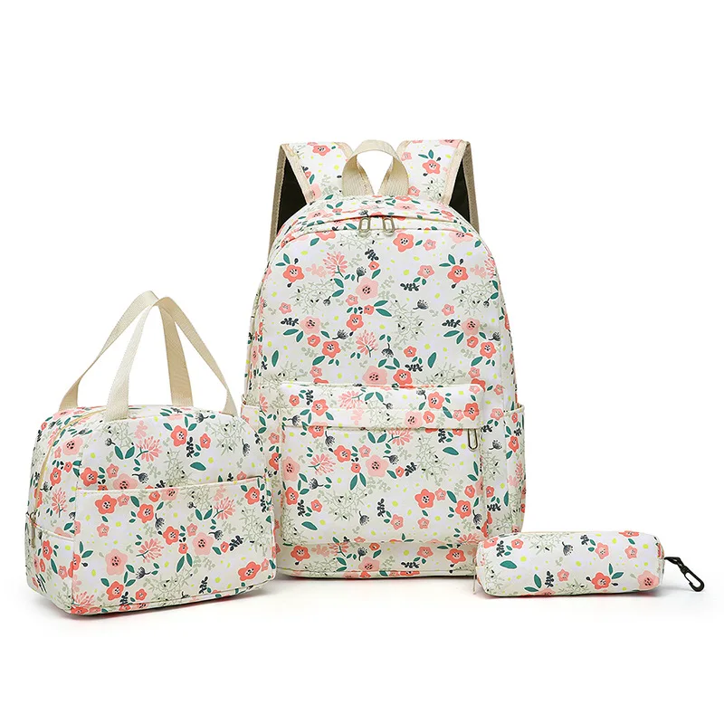 

3Pcs/set floral print Student Girls Schoolbag Princess Backpack with Lunch Bag Children Teenager Cartoon School Book bag