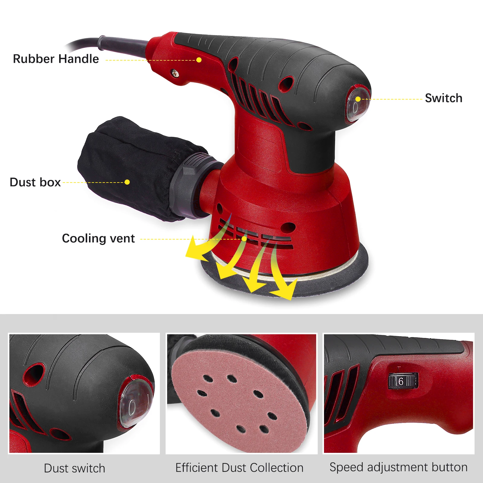 300W Orbit Electric Sander 5 Inch 125mm Sanding Plate Electric Eccentric Sander Wood Processing Furniture Car Polishing Machine