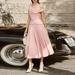 Shiyiecy Pink One Shouler Short Prom Dress Saudi Arabia Jersey Pleats Tea Length Formal Evening Party Gowns Custom Made 2024