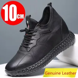 Elevator Shoes for Men's Invisible Height Increase 10cm Genuine Leather Breathable Heightening Shoes Sports Casual Sneakers Male