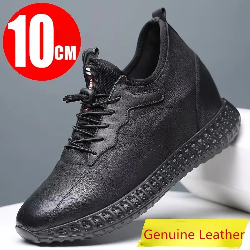 Elevator Shoes for Men's Invisible Height Increase 10cm Genuine Leather Breathable Heightening Shoes Sports Casual Sneakers Male