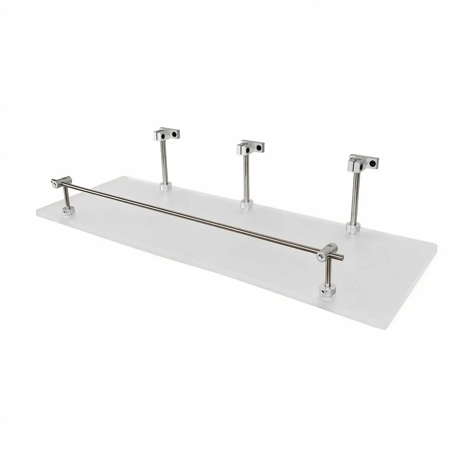 Single Tier Acrylic Wall Shelf with Metal Support for Organizing Books and Toiletries in Bathroom