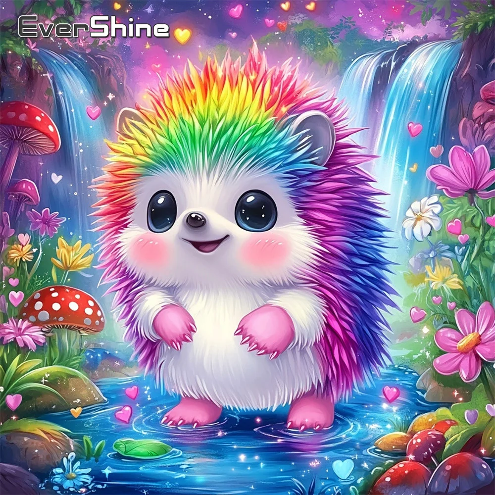 EverShine Tier-Diamantmosaik Igel Vollbohrer-Malerei Wasserfall-Bild Strass-Diamant-Stickerei Blumen-Wandkunst