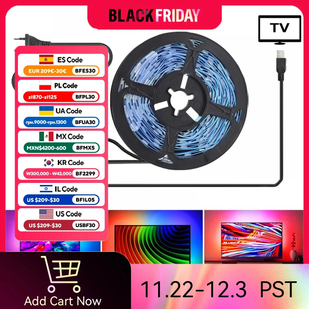 WS2812B TV Backlight LED Strip Ambient Lights 16 Million Pixels with Sync Box Power Supply Work with Android TV System PC Decor