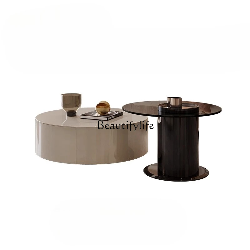 

Italian minimalist design round small coffee table TV cabinet combination living room light luxury