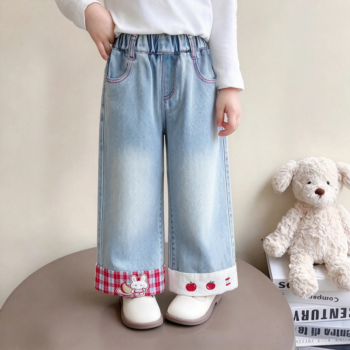 IENENS Baby Girls Spring Jeans Kids Summer Denim Pants Children's Straight Wide-leg Trousers Toddler Loose Clothing 1-6Y