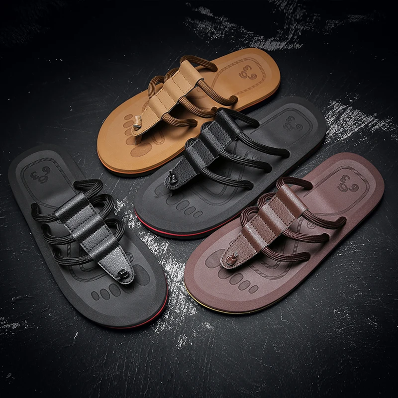 2023 Summer Men Flip Flops Platform Beach Sandals Anti-slip Roma Flat Shoes Trendy Beach Slipper For Men