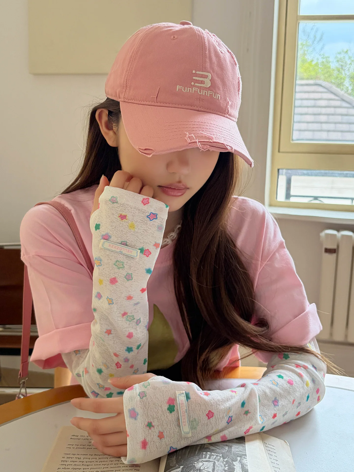 Niedliche bunte Stern-Armstulpen für Damen, atmungsaktiv, UV-Schutz, gepunktet, für Sommer, Fahren, Radfahren, Freizeitkleidung, Kawaii-Ärmel – Detail 5