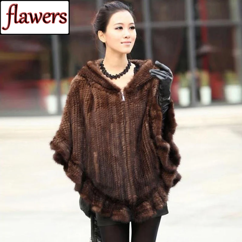 

New Women Natural Warm Mink Fur Hooded Pashmina coat 100% Genuine Mink Fur Shawl Lady Luxury Hand Knitted Real Mink Fur Poncho