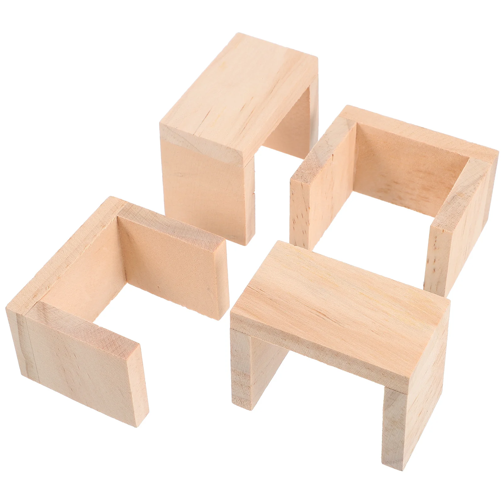 4 Pcs Toy Room Dollhouse Stool Chair for Tables Home Decor Wood Furniture Model