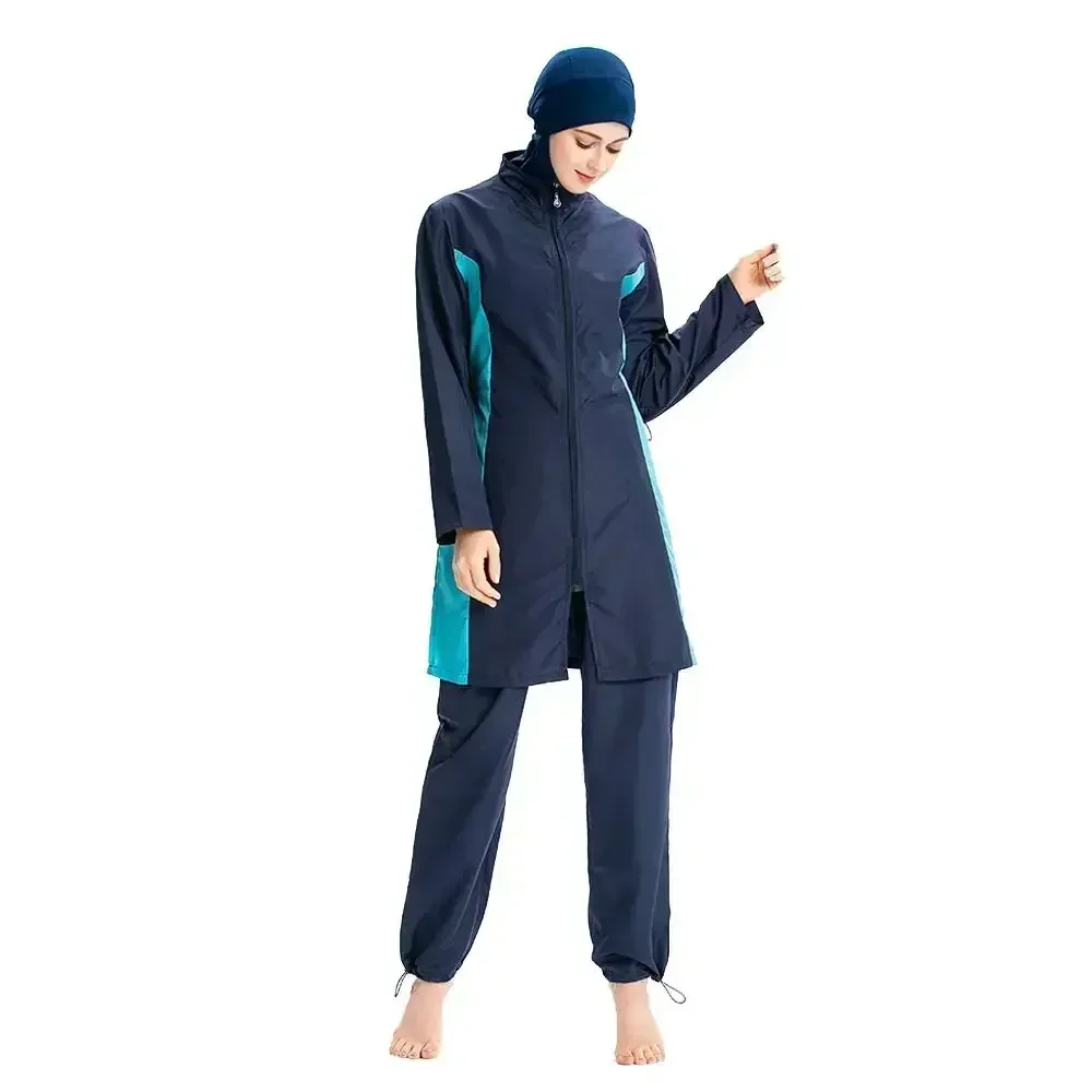 Womens Muslim Burkini Swimsuit Modest Swimwear Islamic Long Sleeve Full Cover Hijab Flower Dress Top Cap Swim Pants ​Set