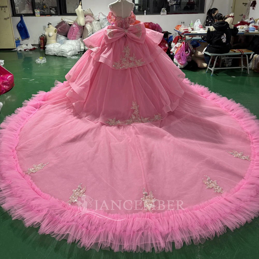 Glitter Sweep Train Quinceanera Dresses Ball Gown Formal Prom Graduation Gowns With Scoop Princess vestidos de 15 quinceañera