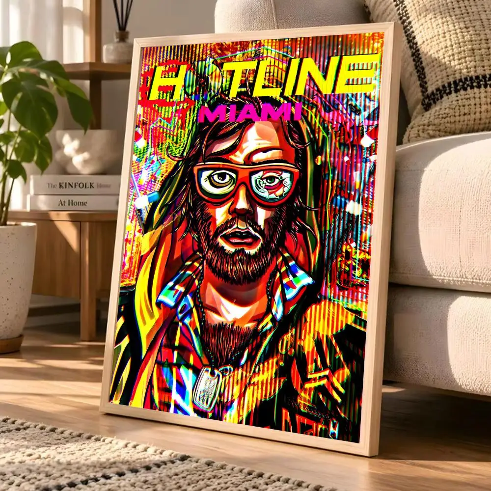Neon Frenetic Game H-Hotline Miami Poster Wall Art Mural Print for Home Accent, Unframed Decorative Piece