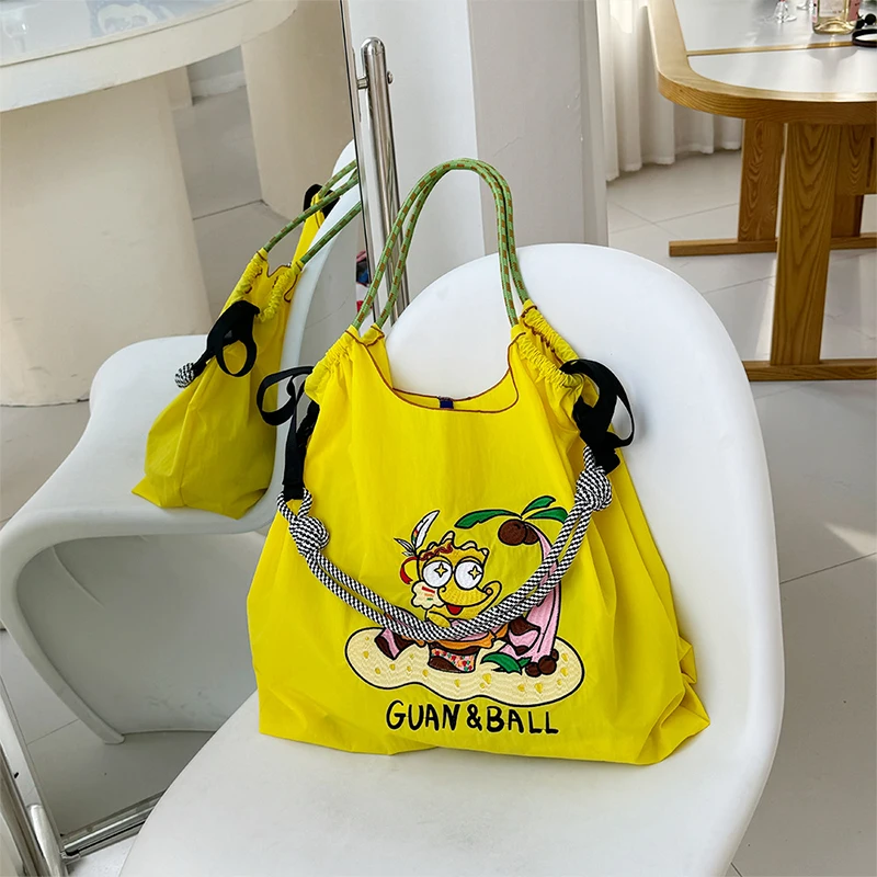 2024 Ball Chain Embroidered Canvas Bag Reusable Bag Kawaii Nylon Fashion Handbag Commuter Shopping Messenger Bag Y2K Girls Gifts