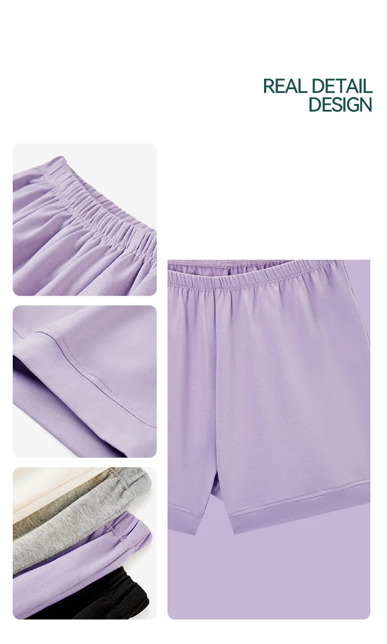 Women's Yoga Shorts Pure Color Cotton Loose Breathable Sports Shorts Anti-See-Through Elastic Fitness Shorts Summer Purple
