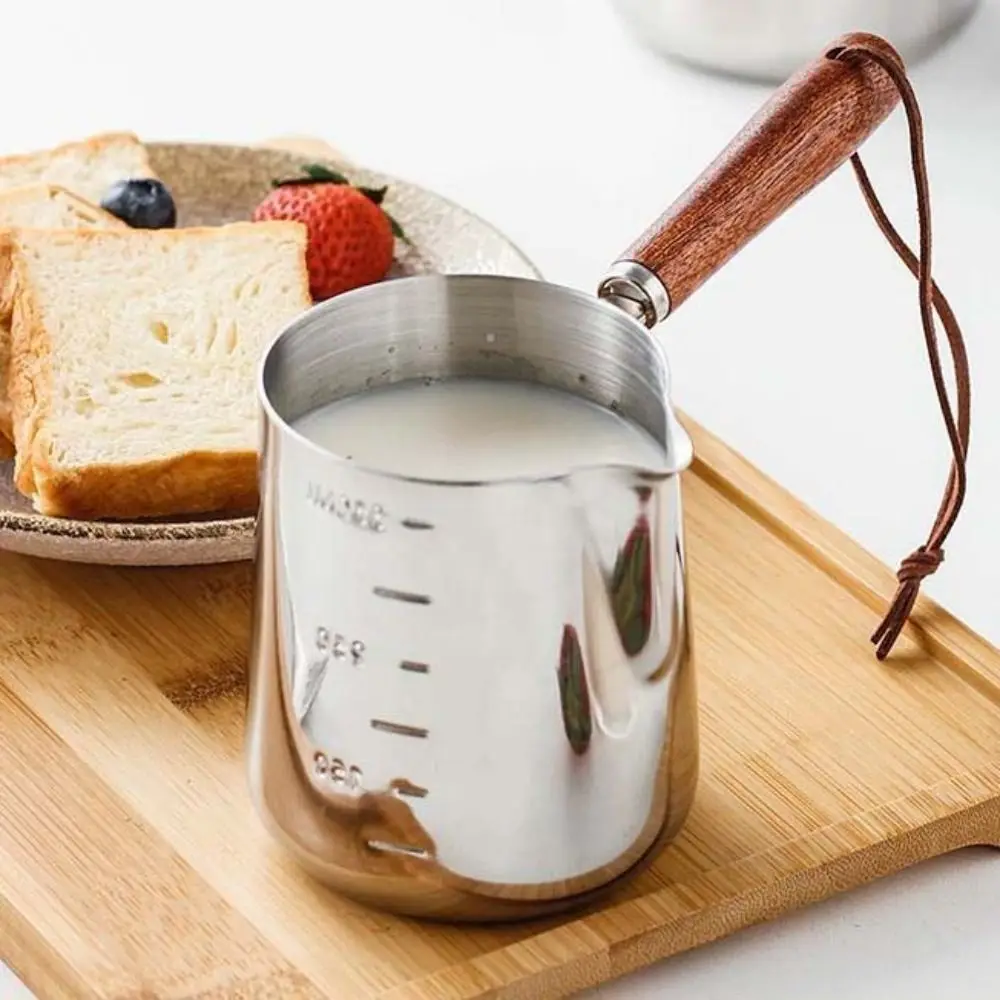 Kitchen Pot Scaled Turkish Coffee Pot Wood Handle Stainless Steel Butter Warmer Pot Hangable Rustproof Milk Saucepan Tea
