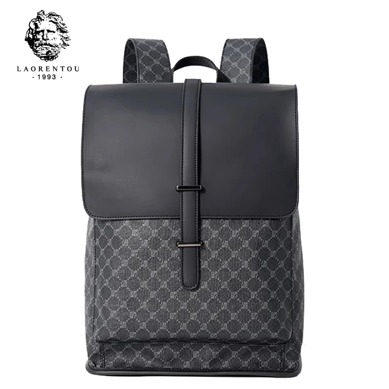 LAORENTOU Fashion Men's PU Backpack Classic Man Travel Dayback