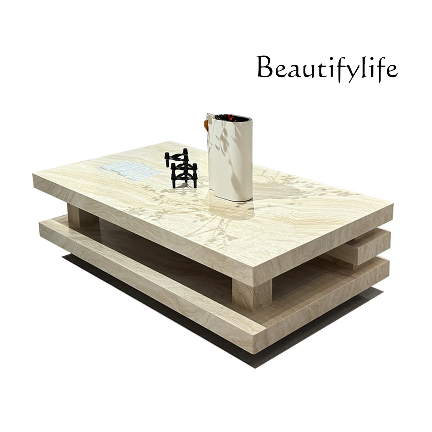 

Designer French medieval cream style imported natural white cave stone marble long coffee table tea table
