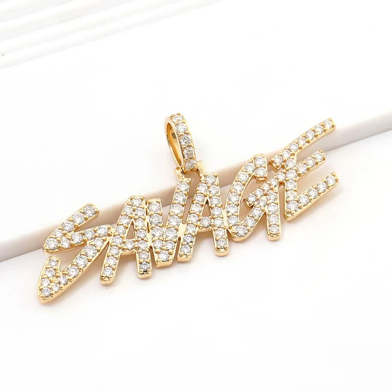 Colgante de letra salvaje de oro amarillo de 10K de Provenza con diamantes moissanitas DEF para mujer, colgante con nombre personalizado para fiesta de aniversario
