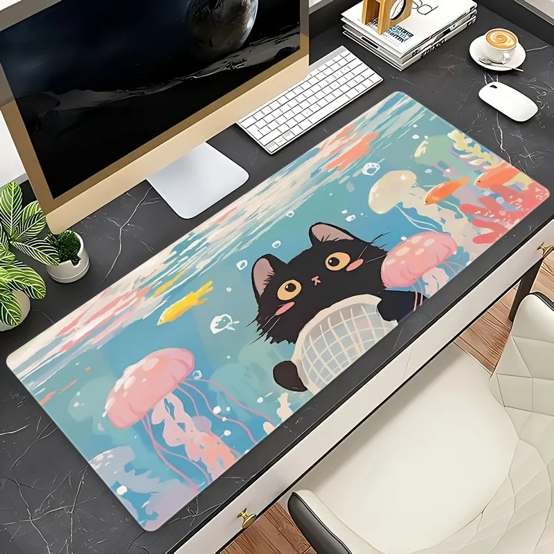 

Cute cat ocean-themed mouse pad, anti-slip rubber base, durable, high-definition printing, waterproof, suitable for office