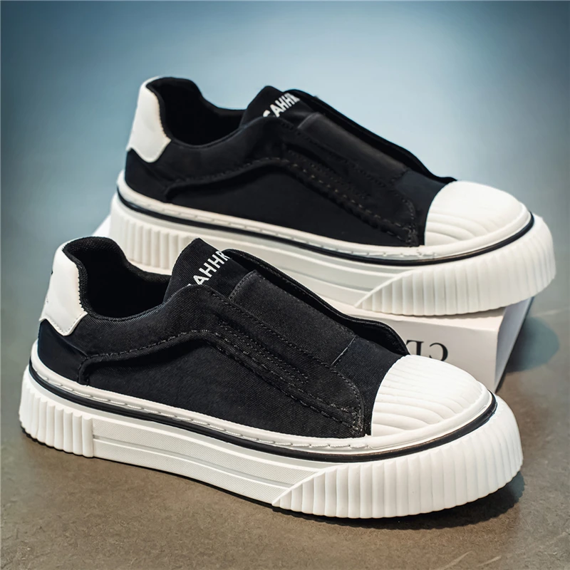 Slip On Men Wide Toe Board Shoes Thick Sole Casual Sneakers Commute Student Derby Shoes