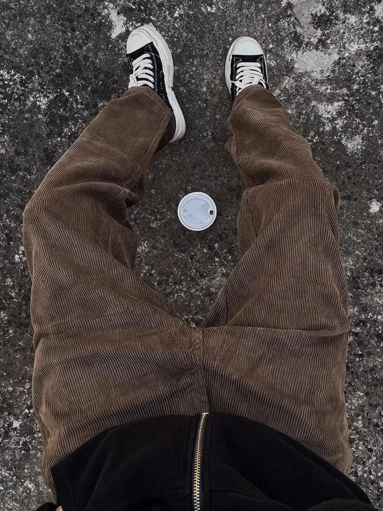 

Мужские повседневные брюки из вельвета в американском ретро-стиле, осенне-зимние, прямого кроя, универсальные, свободные, молодежные, стильные