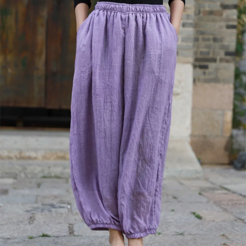 Retro Cotton Women's Loose Loungewear Pants Versatile New Bell-Bottom Pants Elastic High-Waisted Original Design Casual Pants