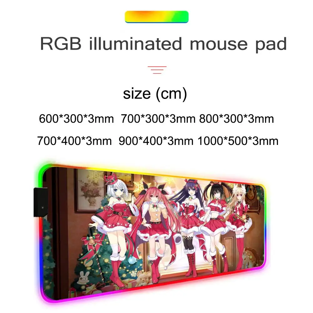 DATE A LIVE Mouse Pad Gamer Rgb Desk Mat Back Light Led Mousepad Setup Gaming Accessories Deskmat Big Mousepad Backlight