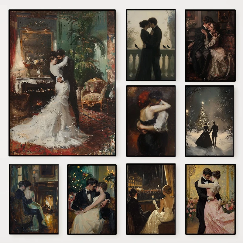 Bride and Groom Vintage Couple Poster Romantic Lovers Kissing Scene Victorian Canvas Painting Wall Art Living Room Home Decor Bride and Groom Vintage Couple Poster Romantic Lovers Kissing Scene Victorian Canvas Painting Wall Art Living Room Home Decor